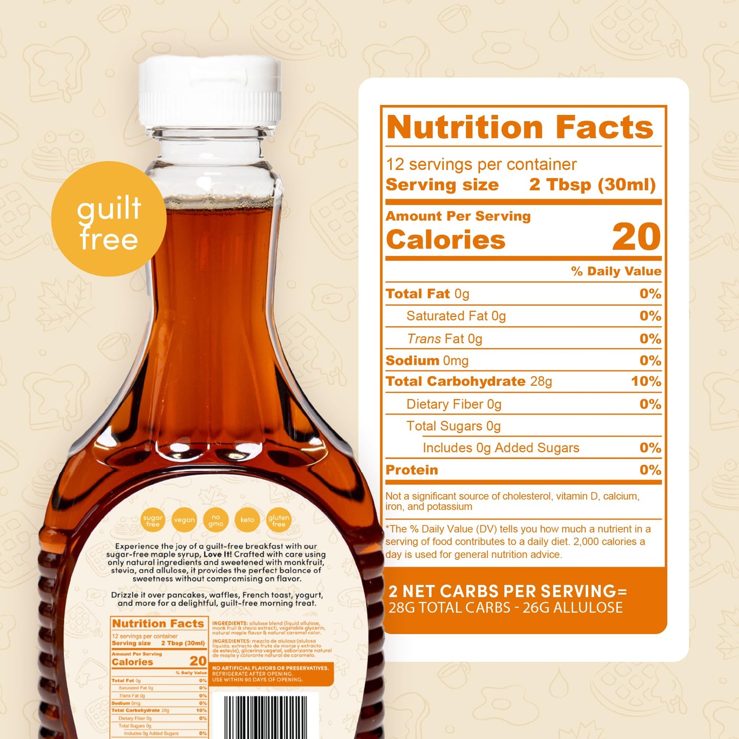My Secrets Peggy’s Food Sugar-Free Maple Syrup, Keto Maple Syrup for Pancakes & Waffles - Sweetened with Allulose, Monk Fruit & Natural Sweeteners