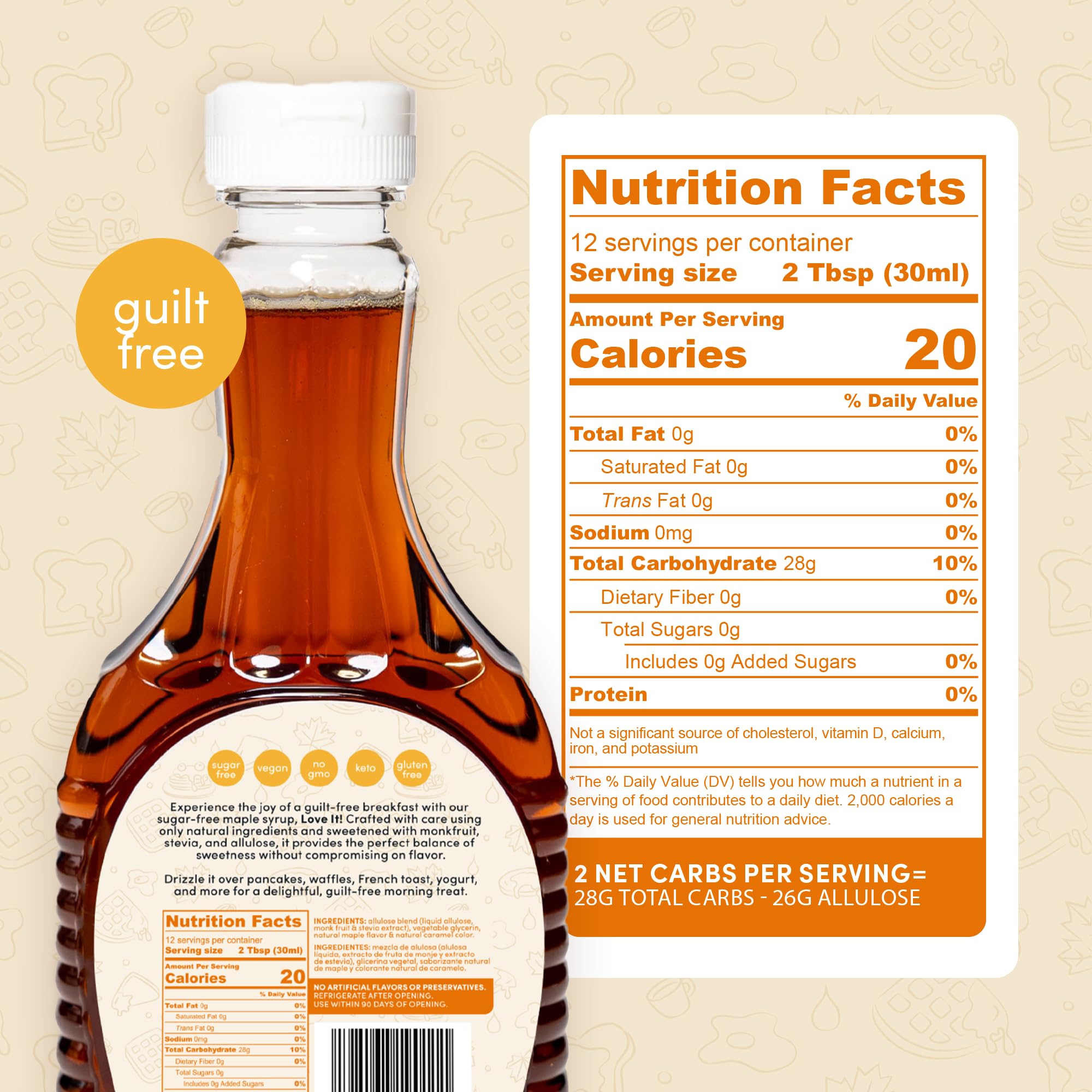 My Secrets Peggy’s Food Sugar-Free Maple Syrup, Keto Maple Syrup for Pancakes & Waffles - Sweetened with Allulose, Monk Fruit & Natural Sweeteners