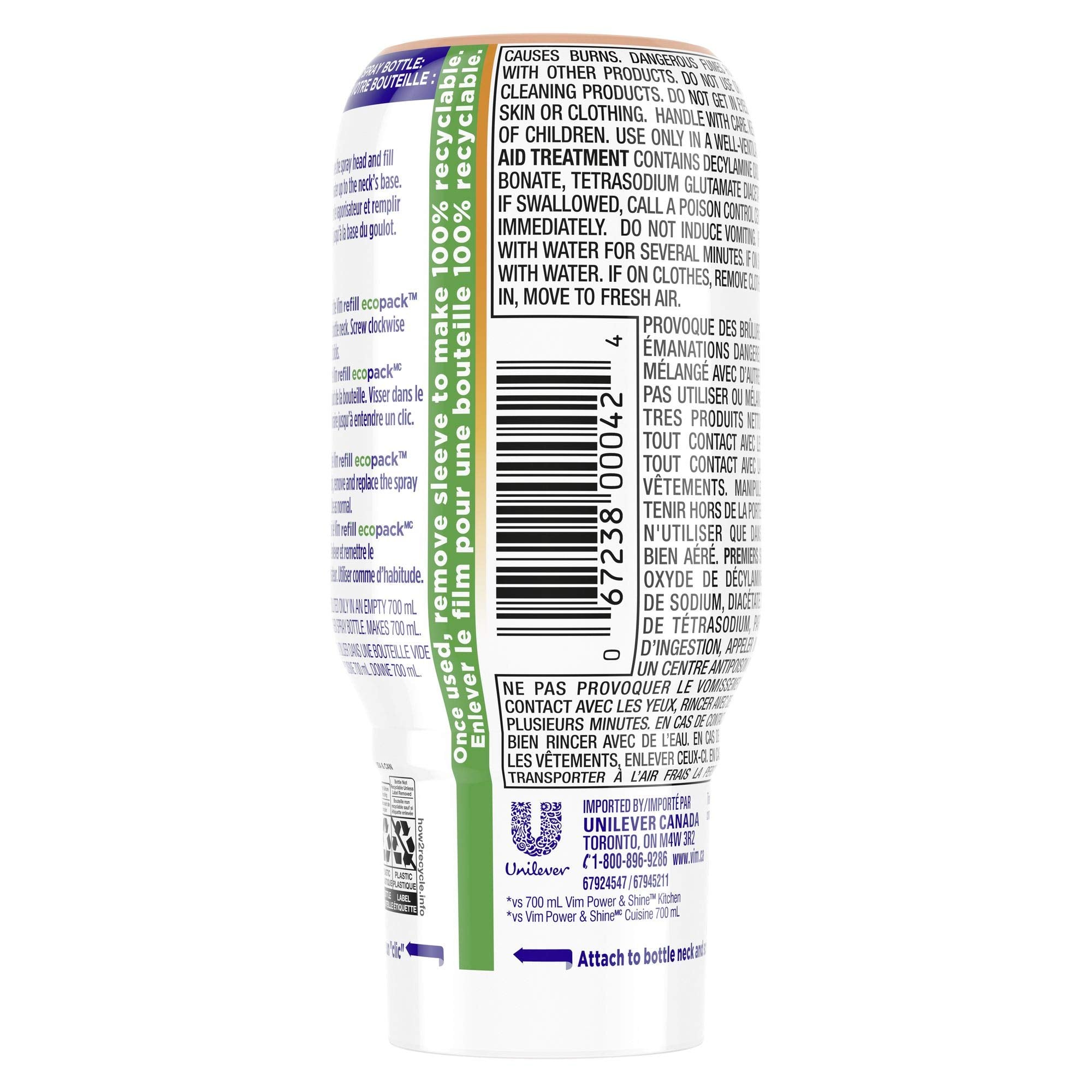 Vim Refill EcoPack Power & Shine Kitchen 10x Concentrated to Reuse Your Spray Bottle for Tough Grease and Streak Free Shine 70 mL