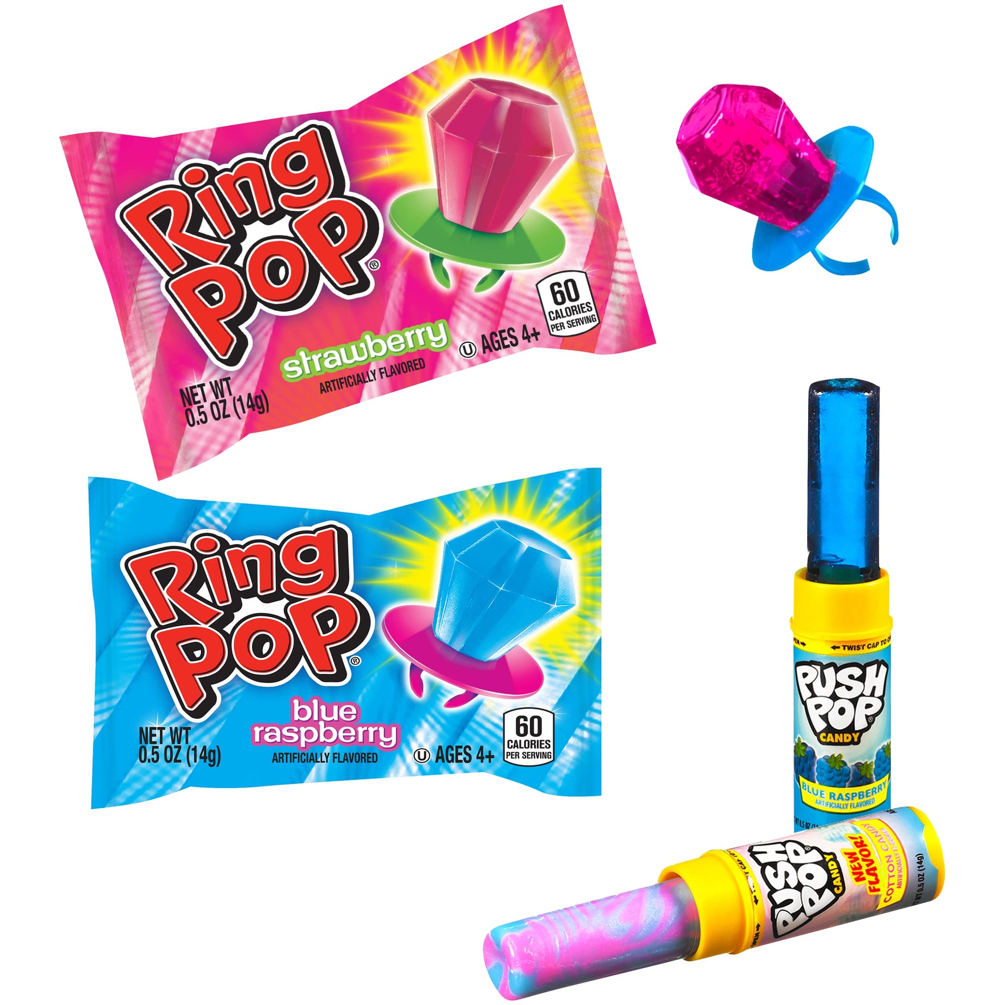 Bazooka Brands Candy Variety Pack, 30 Ct Bulk Individually Wrapped Hard Candy in Assorted Flavors from Push Pop and Ring Pop, Full Size, Fun Bulk