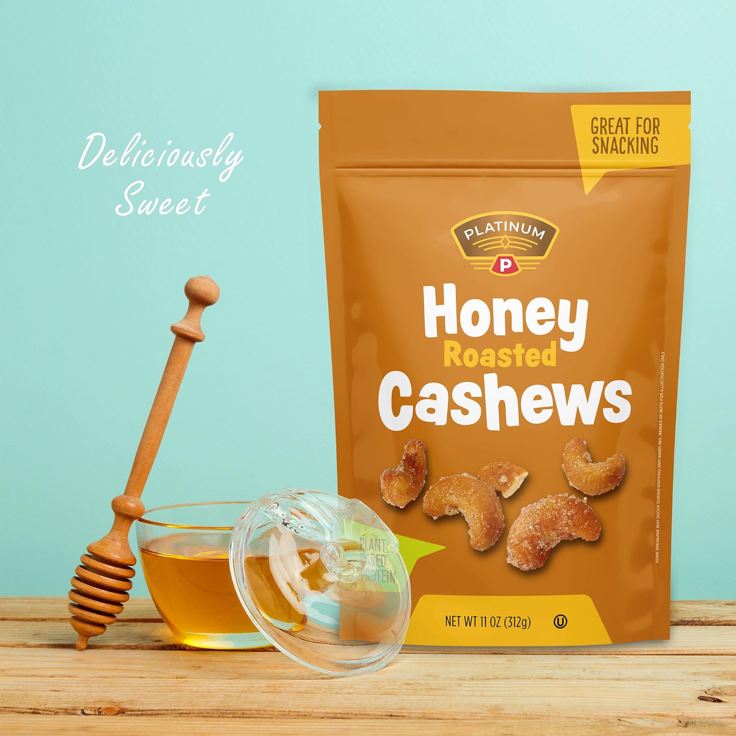 Platinum - Honey Roasted Cashews 11 oz Resealable Pouch | Flavored Cashew Nuts | Sweet Roasted & Tasty Gourmet Nut | Snack on the Go, Work, School |