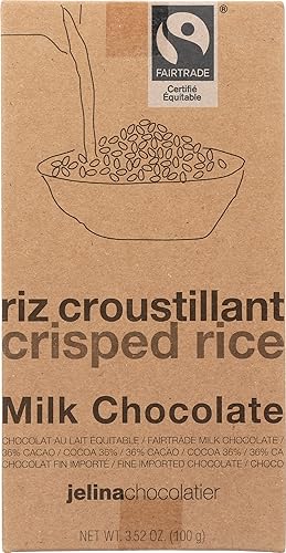 Jelina Chocolatier, Chocolate Milk Crisped Rice 36% Bar, 3.52 Ounce