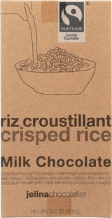 Jelina Chocolatier, Chocolate Milk Crisped Rice 36% Bar, 3.52 Ounce
