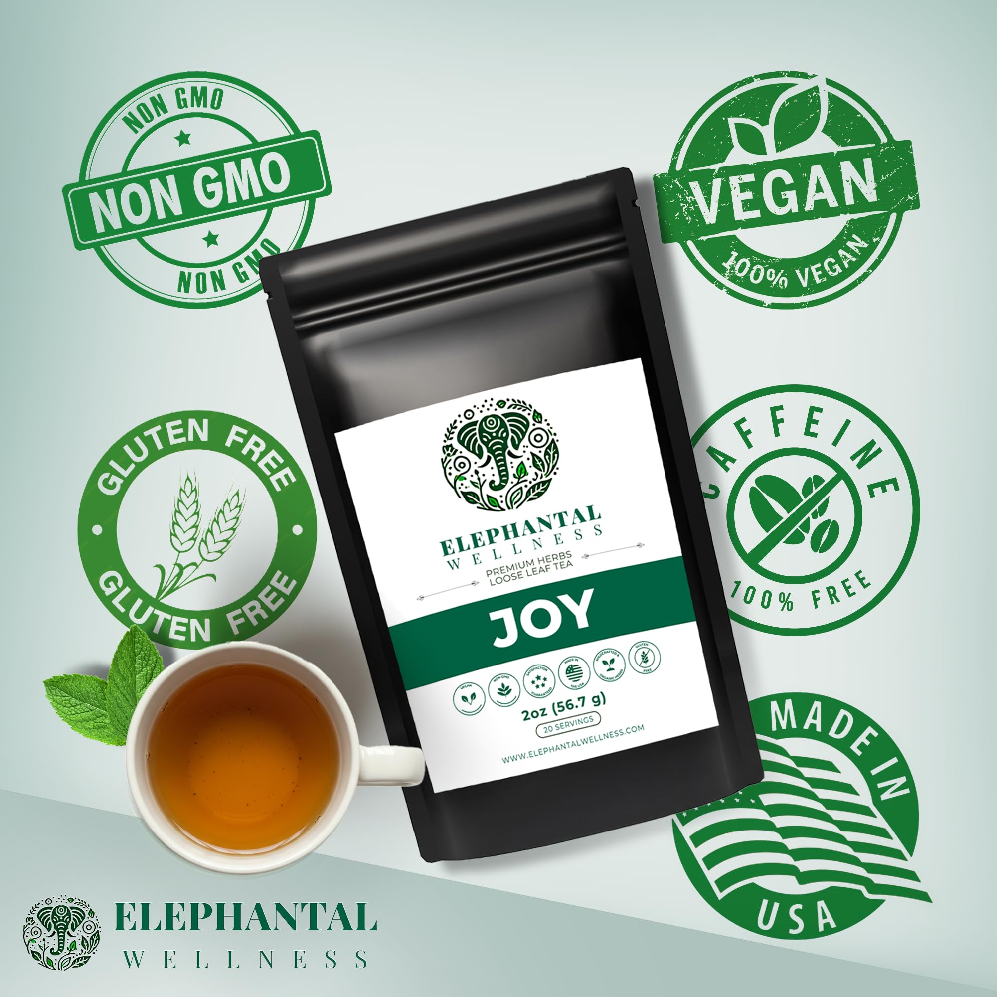 Elephantal Wellness Premium Joy Herbal Tea | Mood & Emotional Balance Support with St. John’s Wort, Kava, Ginkgo & Lavender | Handmade, Non-GMO