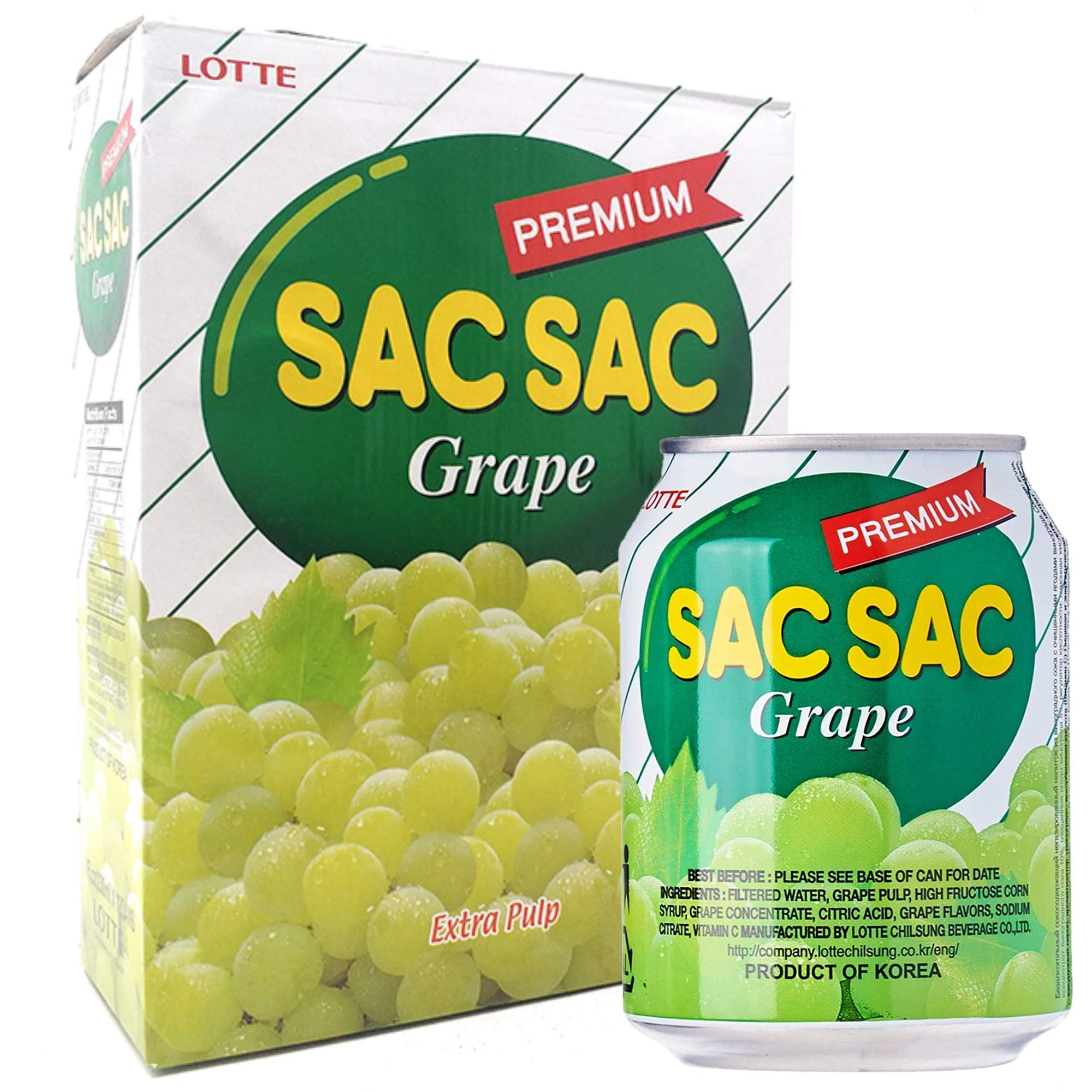 Korean Best Variety Energy Drink Box Deal - SACSAC, RICE PUNCH, PEAR JUICE - (SACSAC GRAPE, 12 CANS)