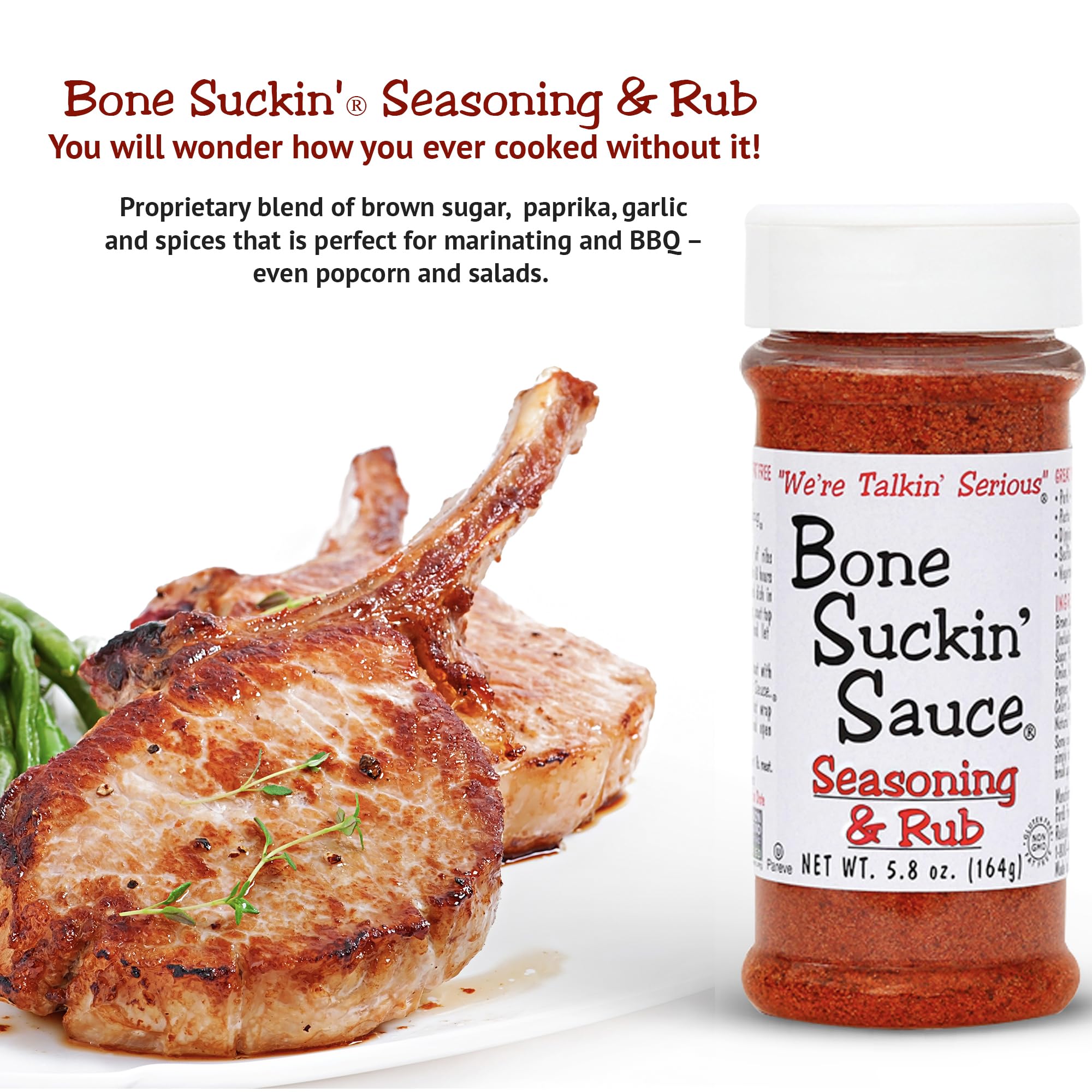Bone Suckin' Seasoning & Rub, Original Blend, 5.8 Oz, Grilling Rubs, Dry Pork Rub, Gluten-Free, Non-GMO, Kosher, Great on Ribs, Pork, Beef, Chicken