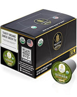 Green Tea & Ginger Tea Pods for Keurig - Caffeinated, Organic, Dye Free, Unsweetened, Herbal Blend for K Cup Machines - Hot or Iced (12 Tea Pods)