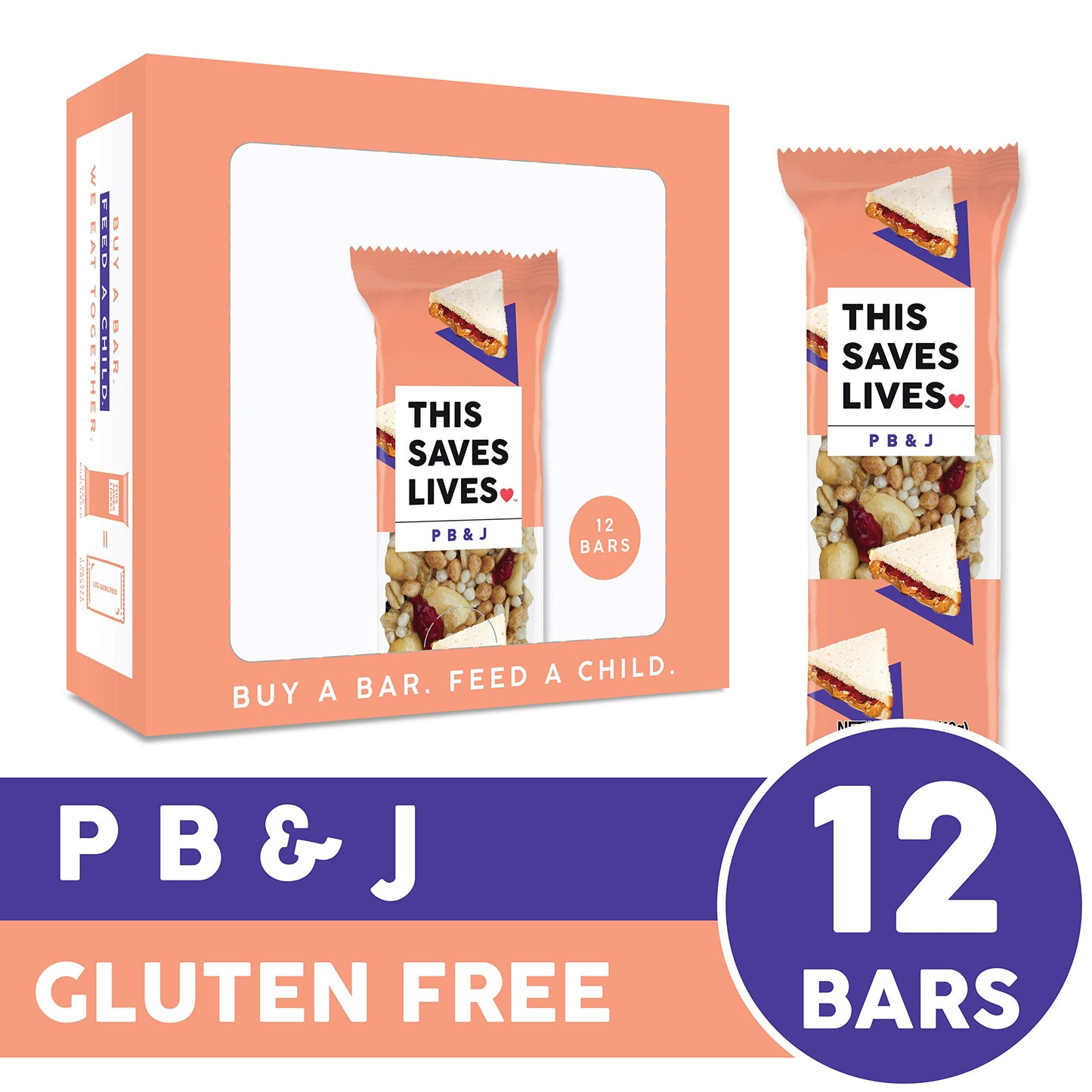 This Bar Saves Lives., Granola Bars Peanut Butter Jelly, 1.4 Oz, 12 Pack