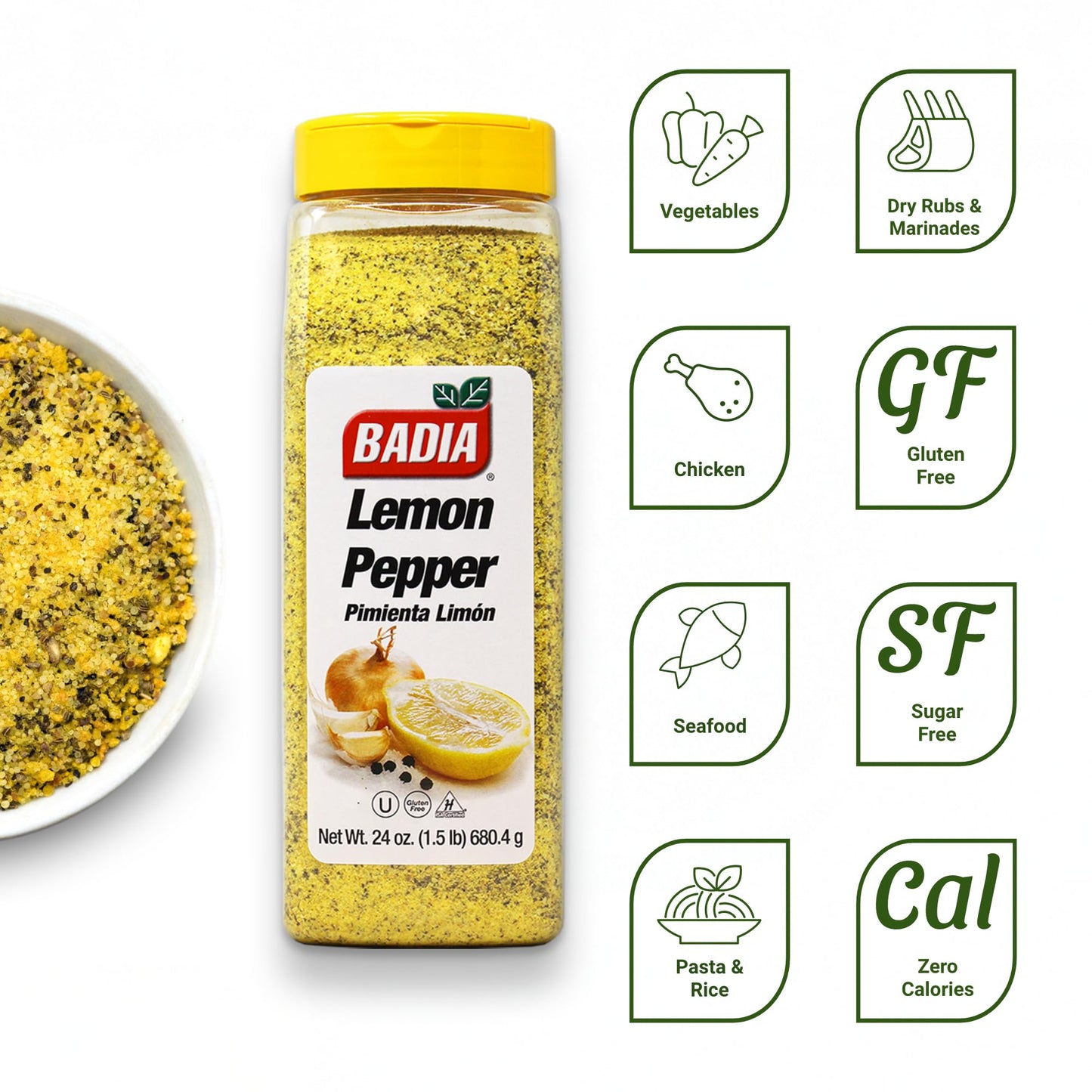 Badia Lemon Pepper Seasoning, 24 oz - Pepper, Garlic & Onion, Zesty Citrus Blend for Chicken, Seafood & Vegetables