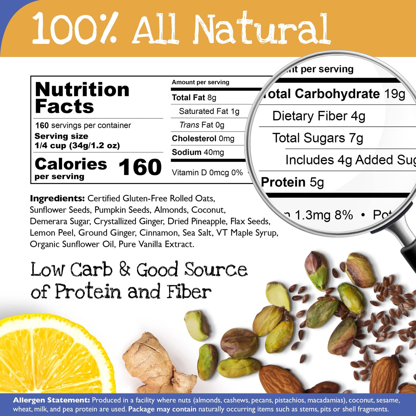 True North Granola - Ginger Lemon Granola with Pineapple and Almonds, Gluten Free, Vegan, All Natural and Non-GMO, Bulk Bag, 10 lb.