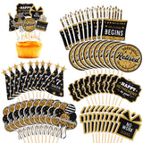 60 Pcs Happy Retirement Cupcake Toppers, Gold Retired Cake Picks for Party Decoration - Birthday Cake Topper Supplies