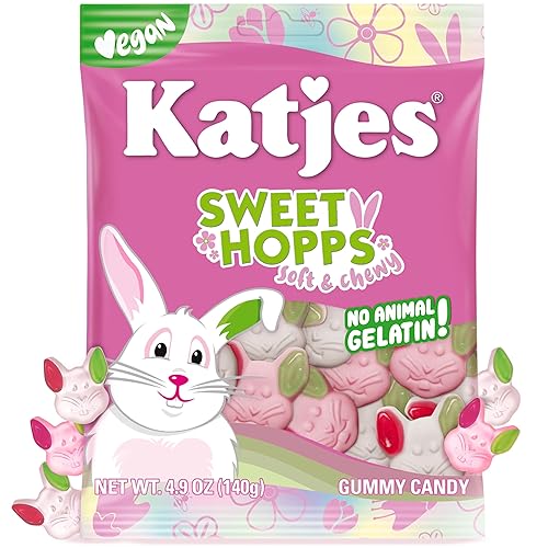 Katjes Sweet Hopps Soft & Flavorful Foam & Fruity Gummy Candy, Colorful Bunny Shapes, No Artificial Dyes or Flavors, Gelatin Free, Kids Vegetarian