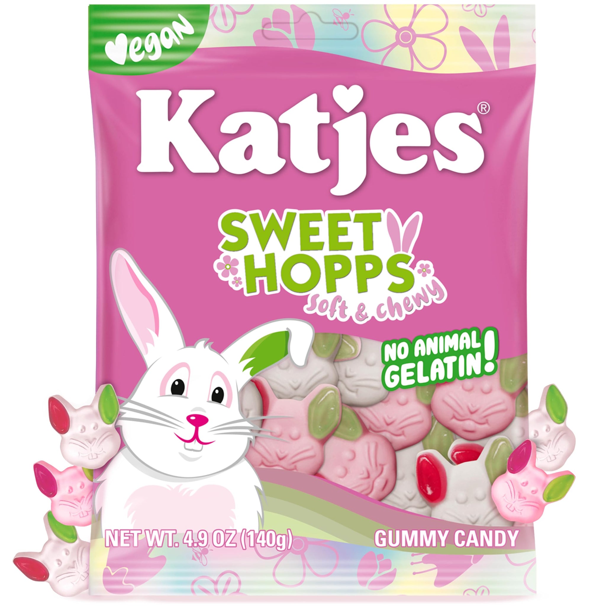 Katjes Sweet Hopps Soft & Flavorful Foam & Fruity Gummy Candy, Colorful Bunny Shapes, No Artificial Dyes or Flavors, Gelatin Free, Kids Vegetarian