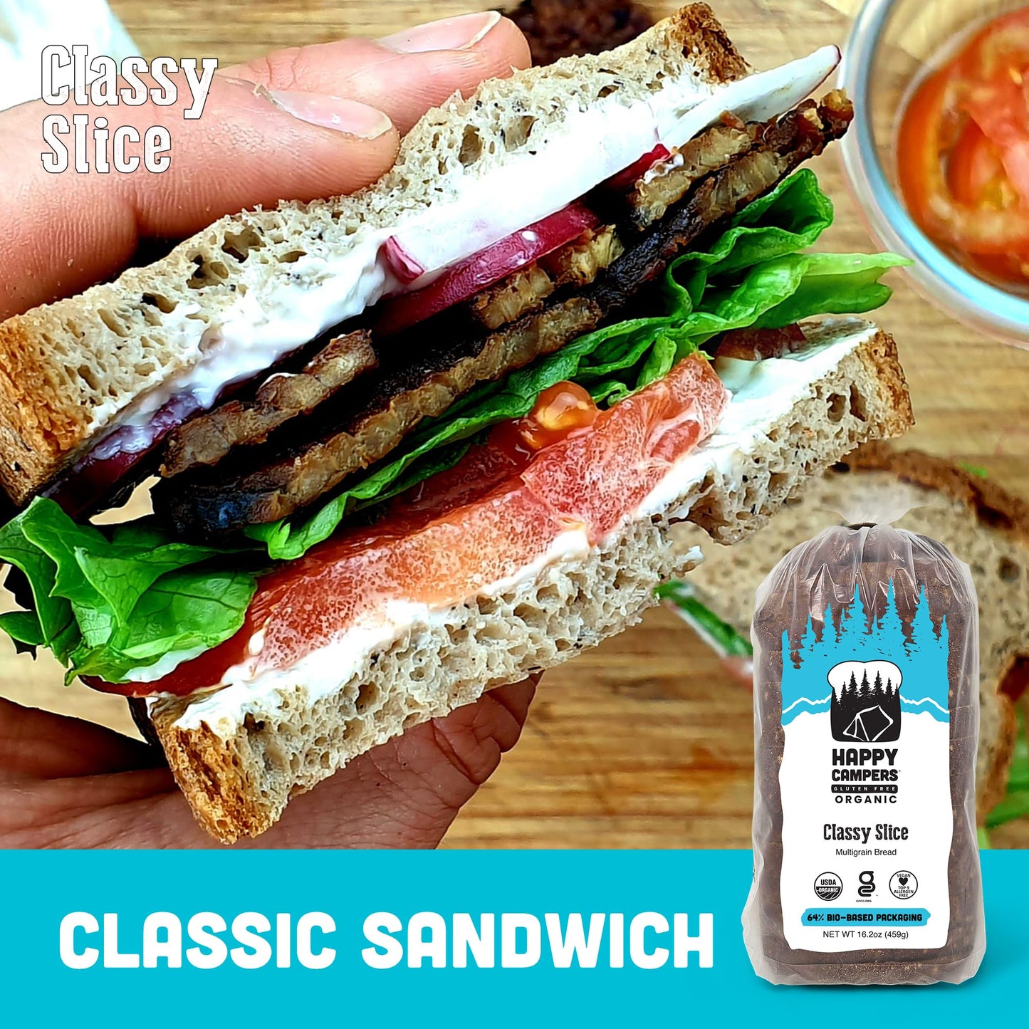 Happy Campers Classy Slice Gluten Free Bread, Organic, Non-GMO, Vegan, 16.2 oz Loaf (Pack of 2)