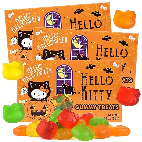 Halloween Hello Kitty Gummies, Theatre Box Candy, Festive Movie Night Snacks, Assorted Fruit Flavors, 3.1 Ounces (Pack of 3)