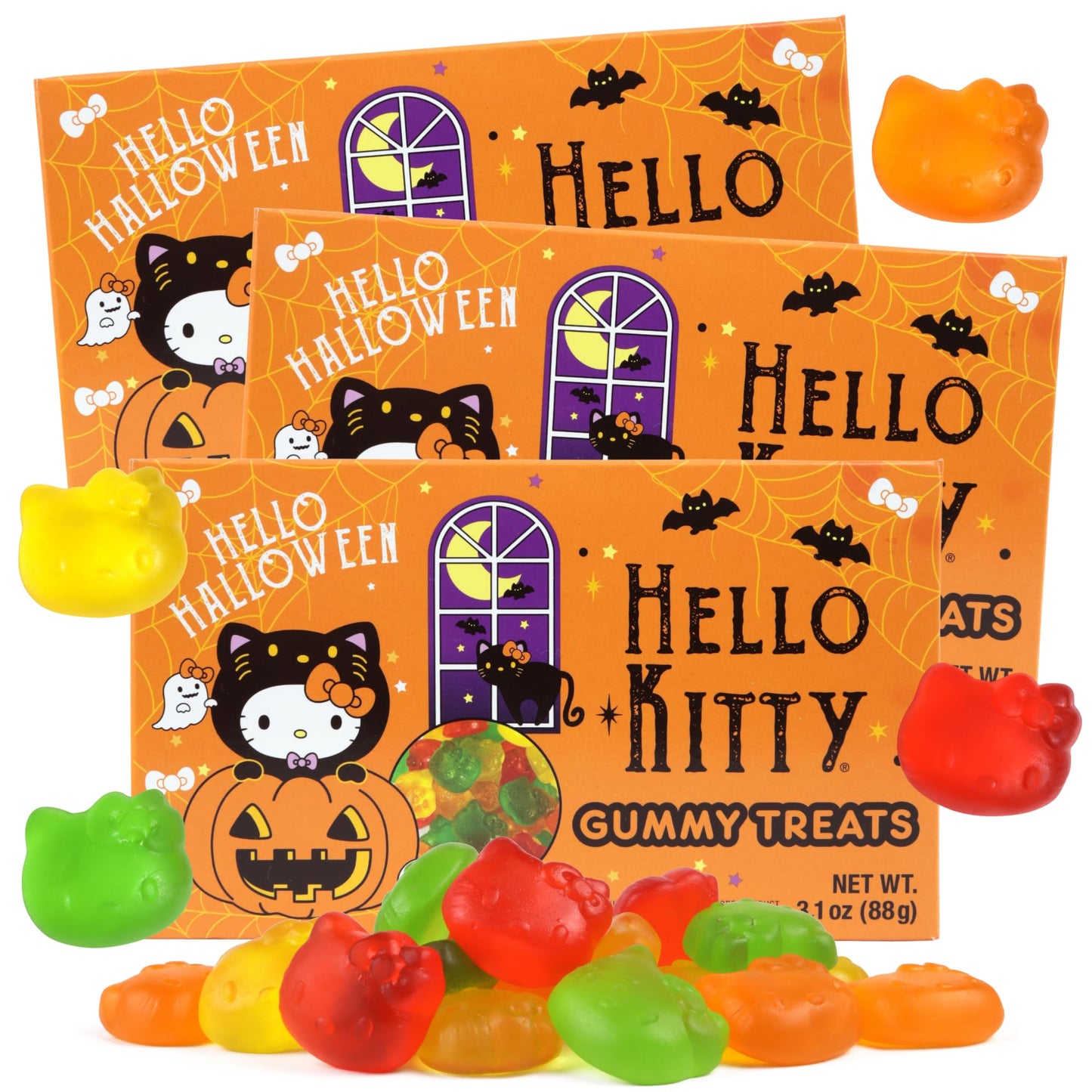 Halloween Hello Kitty Gummies, Theatre Box Candy, Festive Movie Night Snacks, Assorted Fruit Flavors, 3.1 Ounces (Pack of 3)