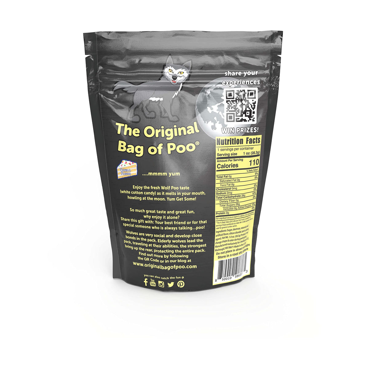 The Original Bag of Poo®, Wolf Poo (Vanilla Flavor Cotton Candy) Novelty Poop Gag Gift. Free sticker inside.