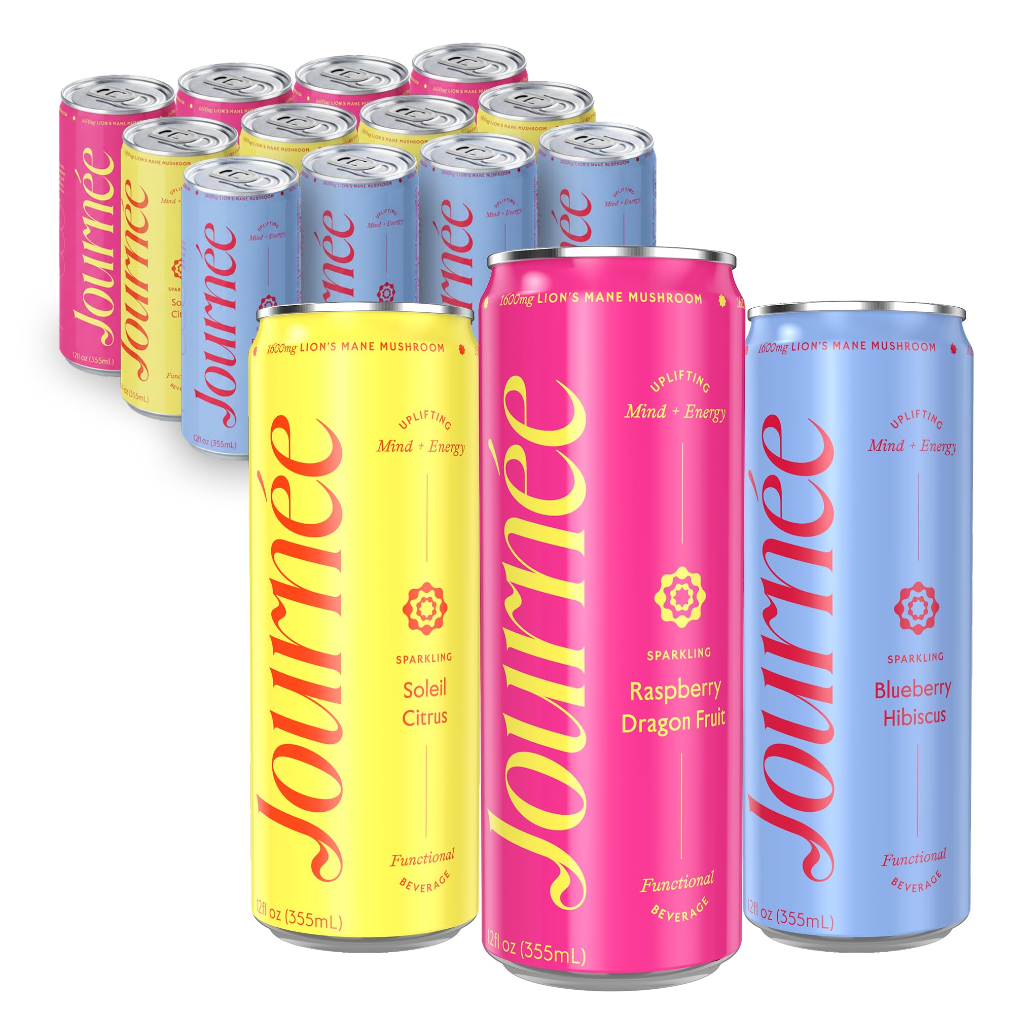 Journée Energy Drink, Natural Caffeine, Lion’s Mane, L-Theanine, 125 mg Caffeine, Real Fruit Juice, All Natural, 0 Added Sugar, Cognition, Immunity