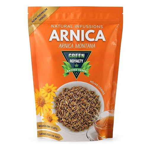 Green Royalty Arnica Montana Loose Herbal Tea - 100% Natural Arnica Flowers, Resealable Freshness Bag, Makes 30+ Cups, Hot or Iced Herbal Infusion