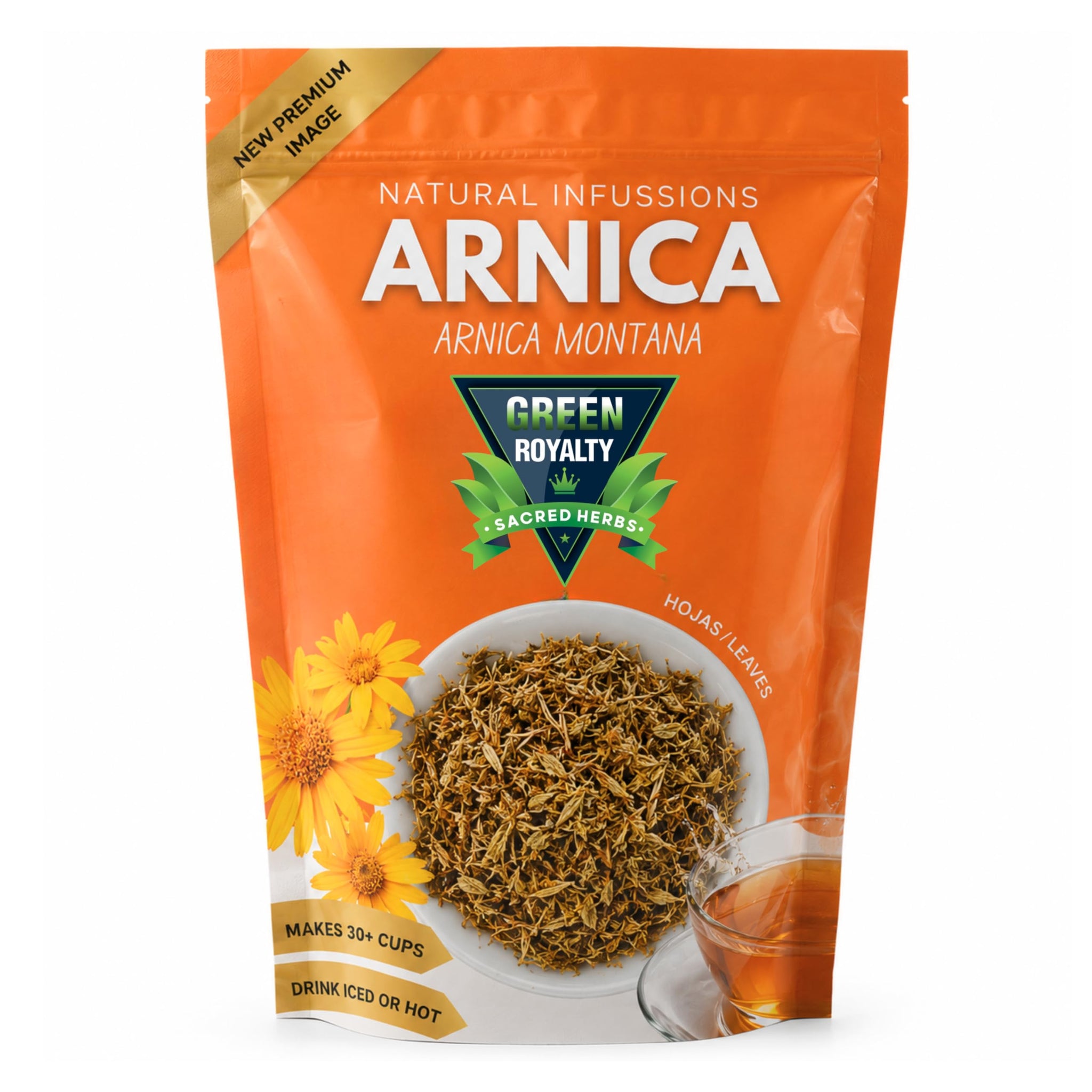 Green Royalty Arnica Montana Loose Herbal Tea - 100% Natural Arnica Flowers, Resealable Freshness Bag, Makes 30+ Cups, Hot or Iced Herbal Infusion