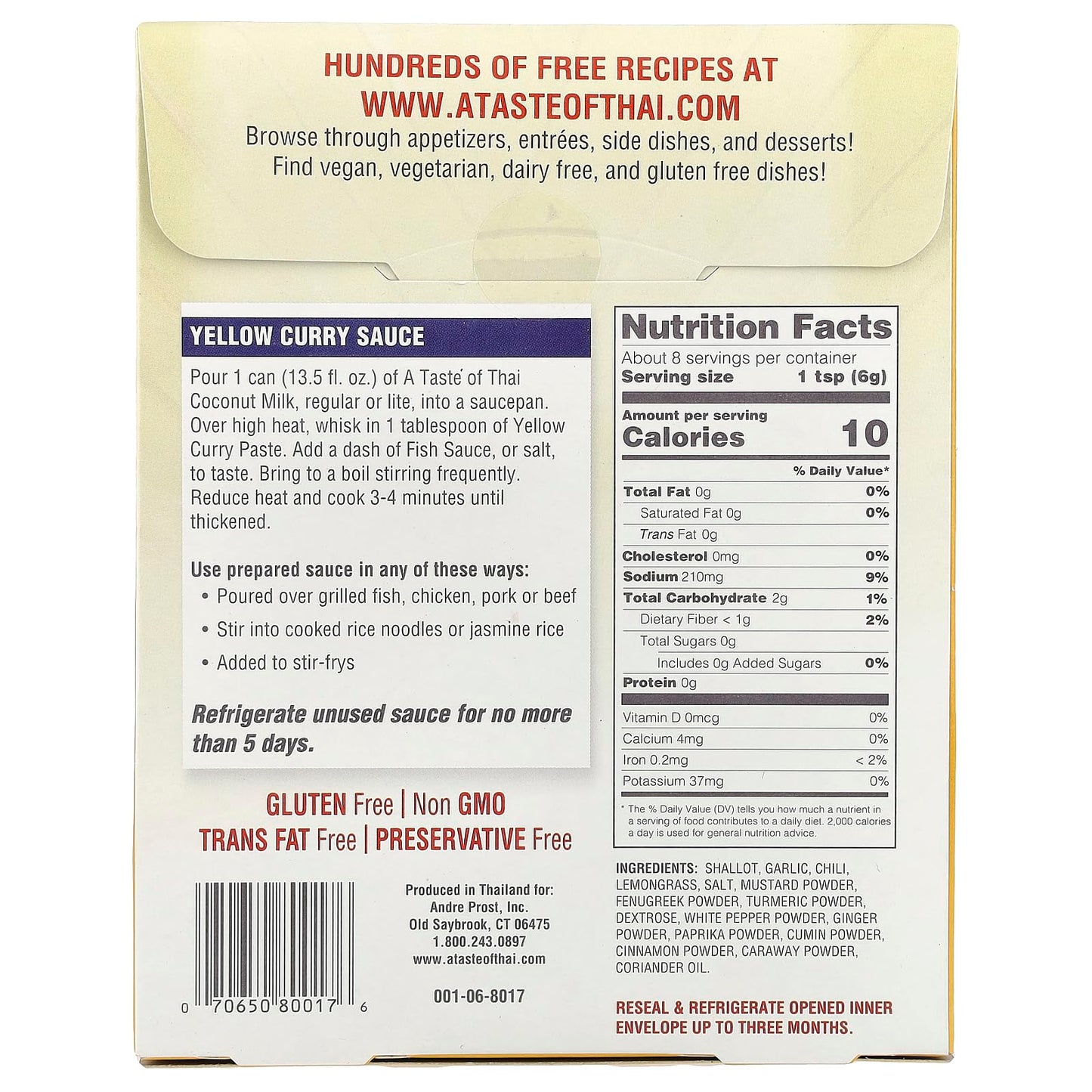 A Taste Of Thai Yellow Curry Paste, 1.75 oz (50 g)
