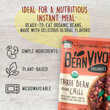 BeanVIVO (Pack of 12) Organics 16g Plant based Protein Three Bean Vegan Chili - Good Source of Fiber - Nutritious & Microwave Meals - Gluten-Free