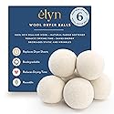 ELYN Wool Dryer Balls 6-Pack - XL, 100% New Zealand Wool, Reusable and Handmade. Fragrance-Free, Natural Fabric Softener, Reduce Wrinkles and Decrease
