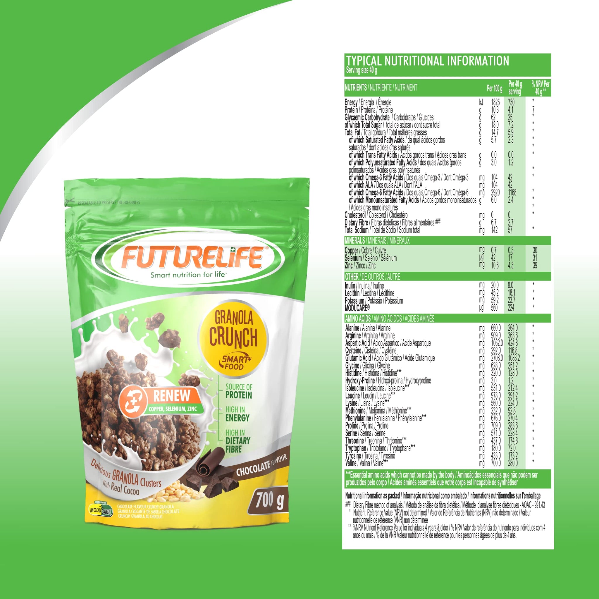 FUTURELIFE Smart Food Crunch Granola | 700g/24.7oz | 7g Protein | High Energy | Contains Probiotics | Rolled Oats | High In Dietary Fiber | Chocolate