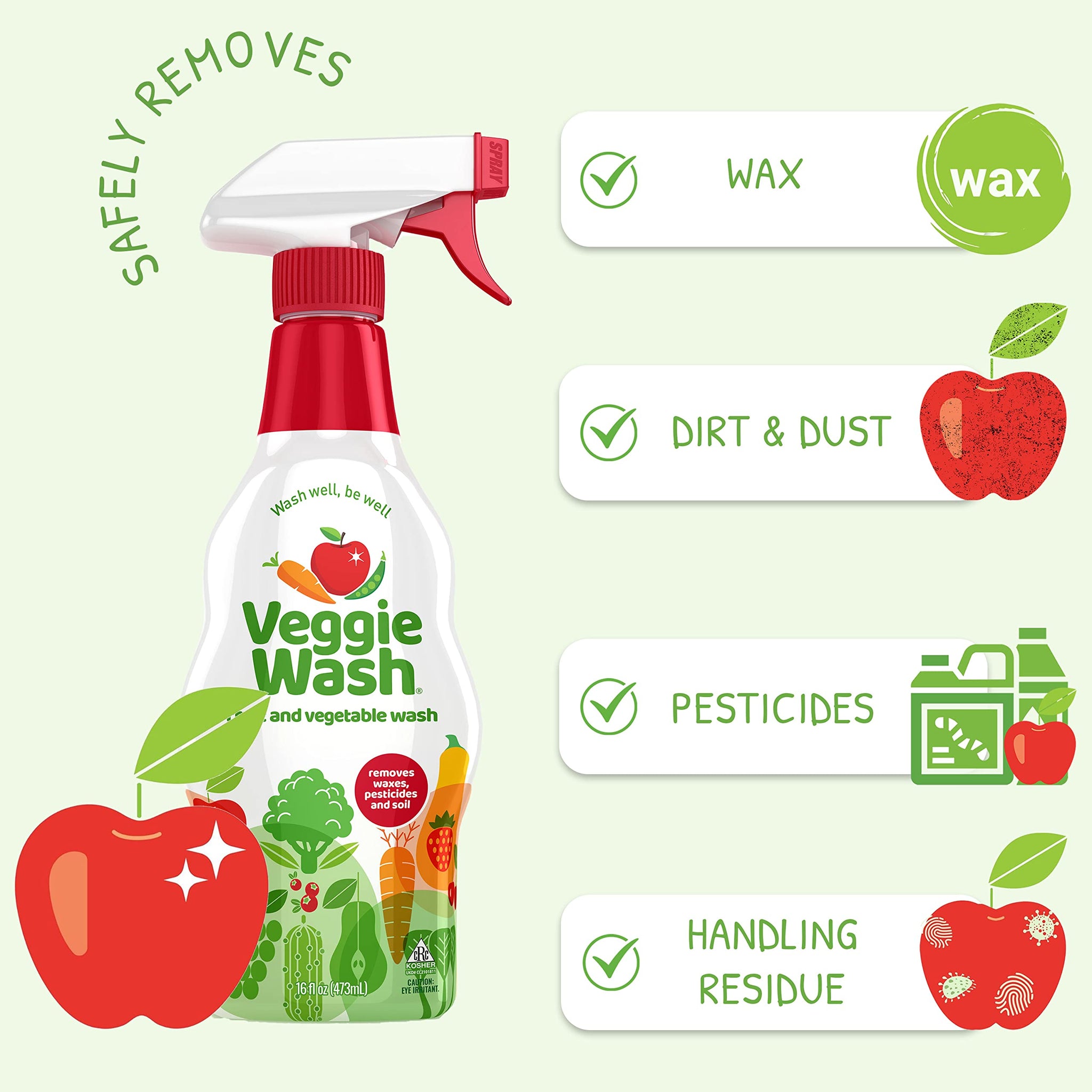 Veggie Wash Fruit & Vegetable Wash, Produce Wash and Cleaner, 16-Fluid Ounce, CASE of 12, Packaging May Vary