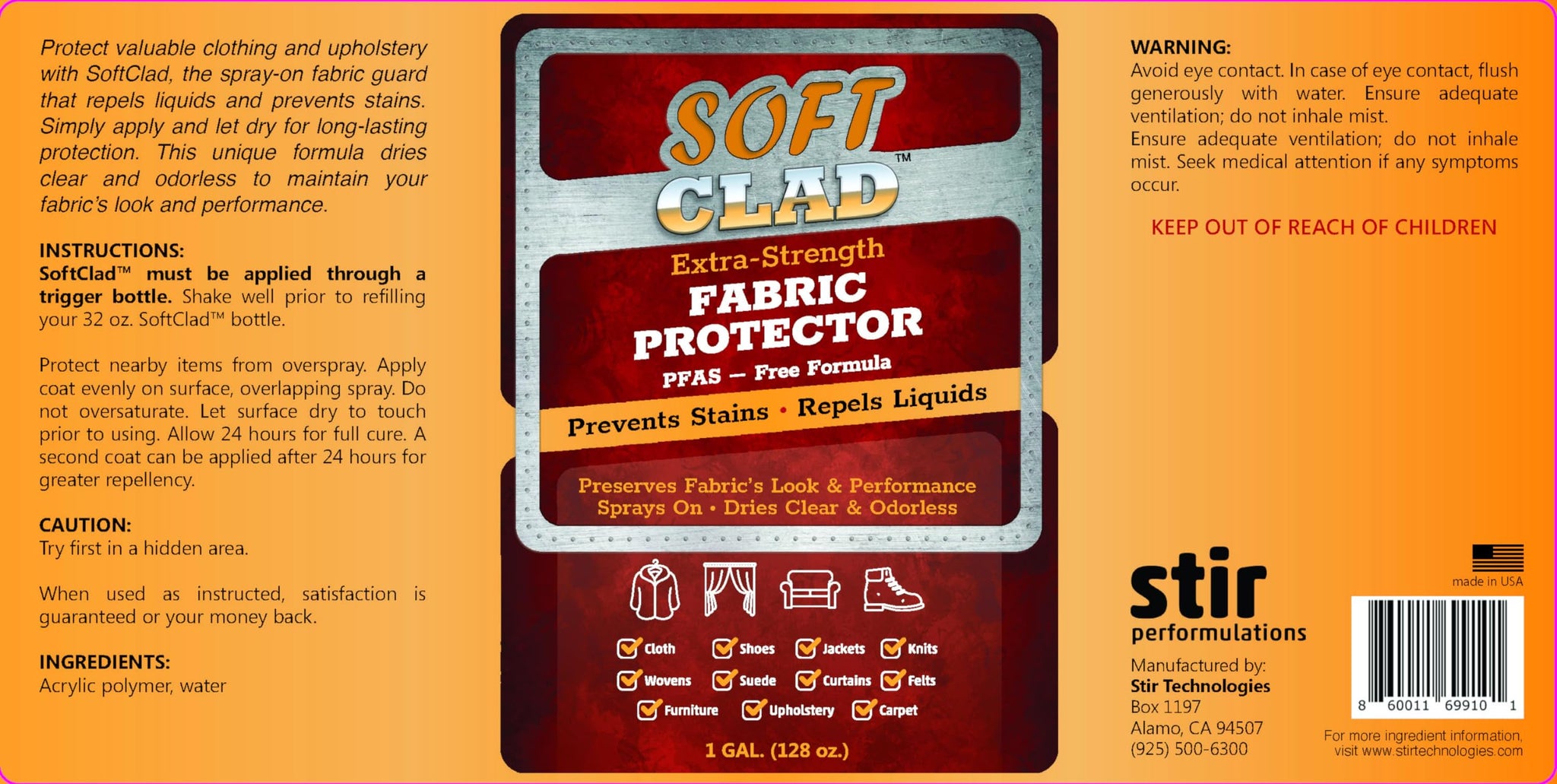 Extra Strength Fabric Protector Spray Prevents Stains and Repels Liquids. SoftClad Guards Furniture, Shoes, Carpet, Upholstery, Suede, Leather, Couch