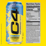 C4 Performance Energy Drink | JOLLY RANCHER Blue Raspberry | Zero Sugar Carbonated Preworkout Energy | 200mg Caffeine with Beta Alanine | 16 Fl Oz (24