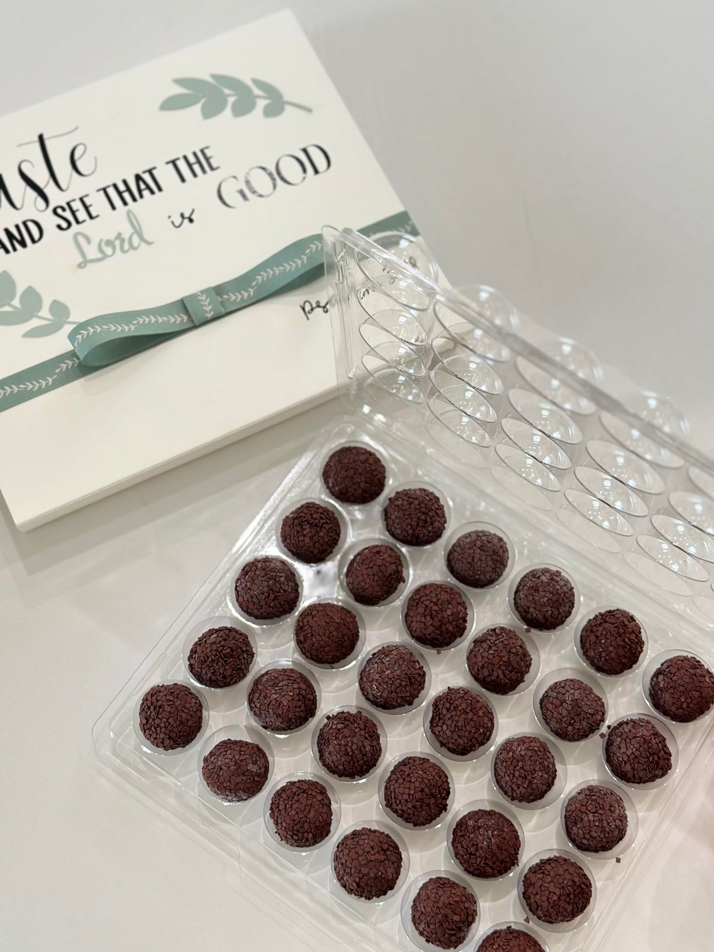 "Taste and See" Psalms 34:8 - Bible Verses Chocolate Gift Box, Brigadeiro Brazilian Truffles, 30 Units, Assorted flavors - Birthday Gift Baskets by