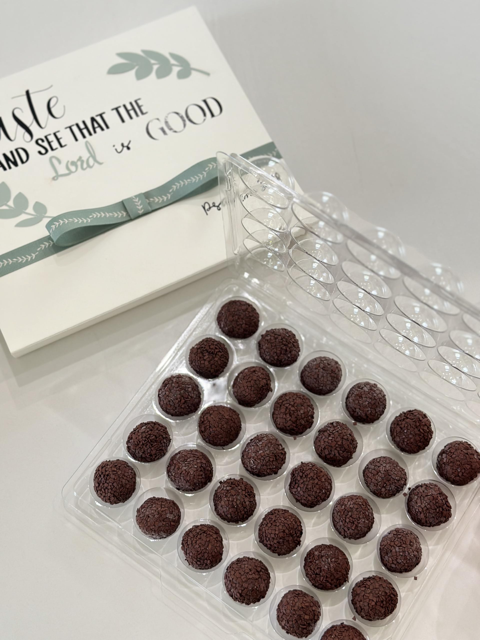 "Taste and See" Psalms 34:8 - Bible Verses Chocolate Gift Box, Brigadeiro Brazilian Truffles, 30 Units, Assorted flavors - Birthday Gift Baskets by