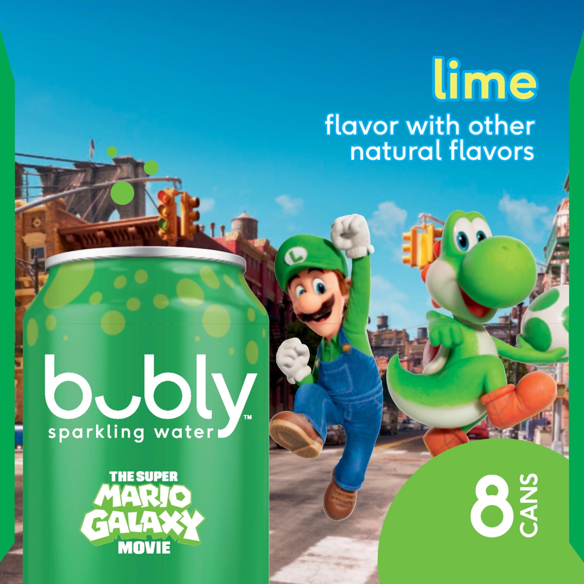 bubly Sparkling Water, The Super Mario Galaxy Movie Lime, Zero Sugar & Zero Calories, 12 Fl Oz Cans (Pack of 8), Packaging May Vary