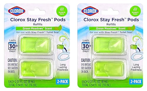 Clorox Stay Fresh Pods - Green Meadows Air Freshener and Odor Eliminator for Stay Fresh Toilet Seat, Green, 4-Piece