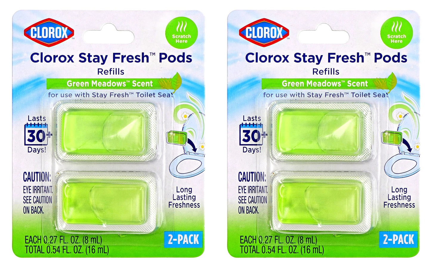 Clorox Stay Fresh Pods - Green Meadows Air Freshener and Odor Eliminator for Stay Fresh Toilet Seat, Green, 4-Piece