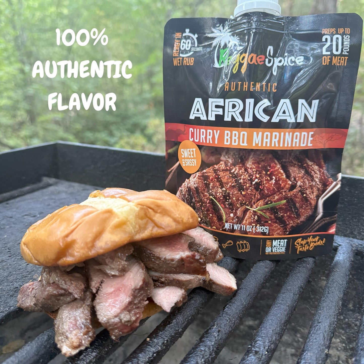 Reggae Spice African Curry BBQ Marinade | 60-Second Authentic Wet Rub Seasoning Sauce for Cooking Meats | Gluten Free, Vegan, and Keto Friendly | 11
