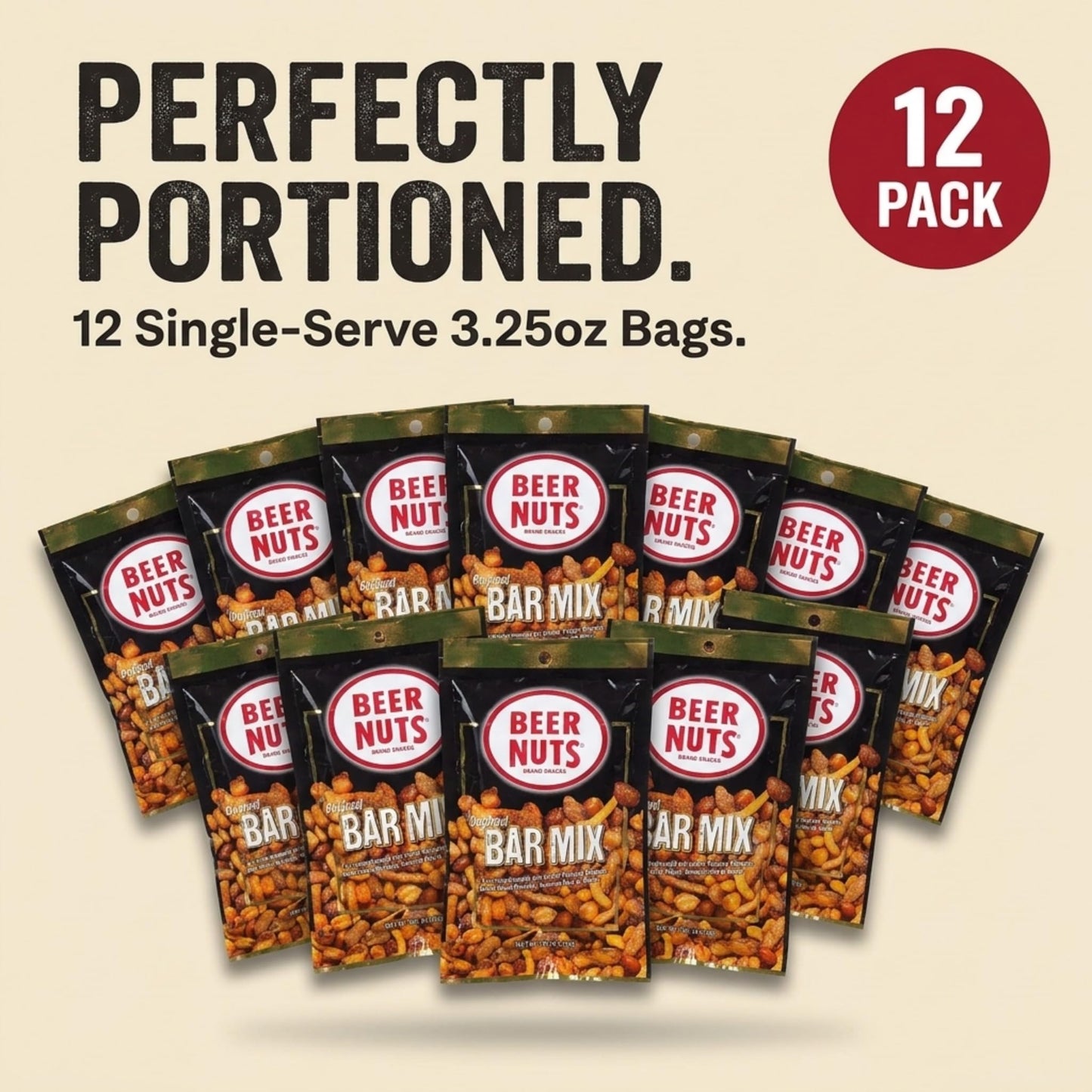 BEER NUTS Original Bar Mix - 12-Count 4oz Single Serve Bags, Pretzels, Cheese Sticks, Sesame Sticks, Roasted Corn Nuts, and Original Peanuts