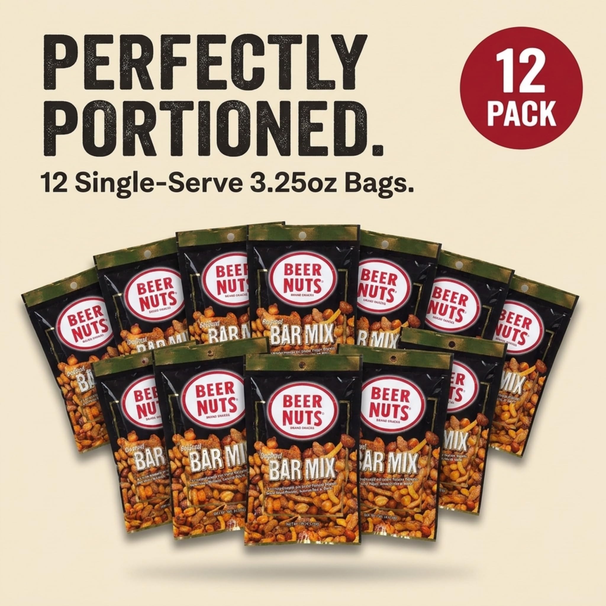 BEER NUTS Original Bar Mix - 12-Count 4oz Single Serve Bags, Pretzels, Cheese Sticks, Sesame Sticks, Roasted Corn Nuts, and Original Peanuts