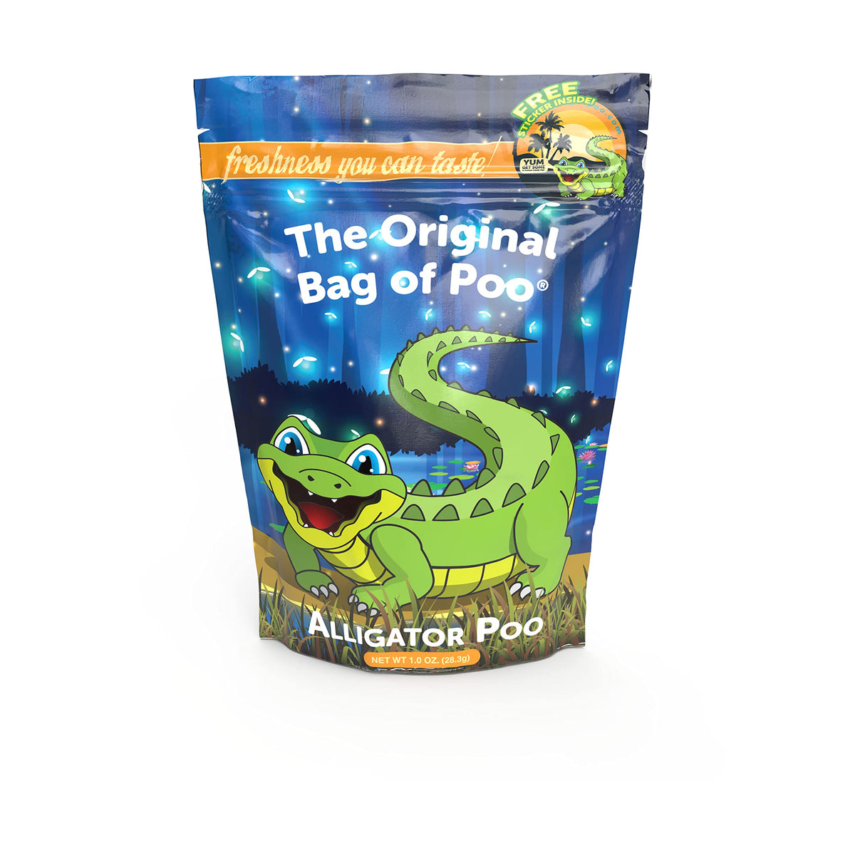 The Original Bag of Poo®, Alligator Poo (Green Apple Flavor Cotton Candy) Novelty Poop Gag Gift. Free sticker inside.