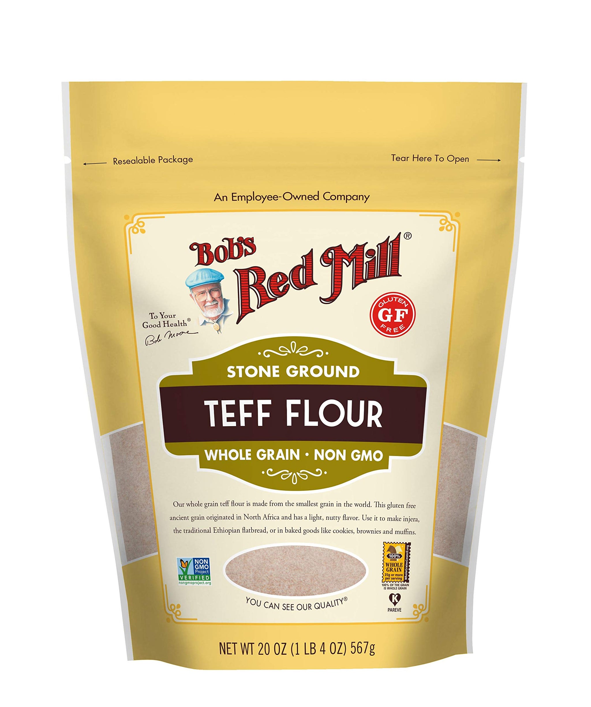 Bob's Red Mill Teff Flour, 20oz (Pack of 4) - Non GMO, Whole Grain, Vegan, Kosher