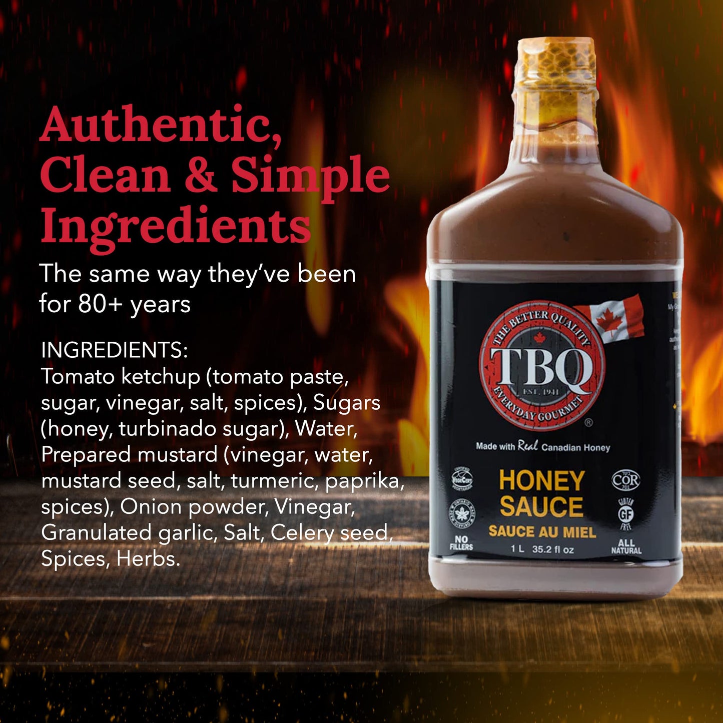 TBQ - Honey Barbecue Sauce, Honey Hot Sauce, Vegan Honey BBQ Sauce, Barbecue Marinade and Sauces for Salmon, Ribs, Vegetables, and More, Made of Real