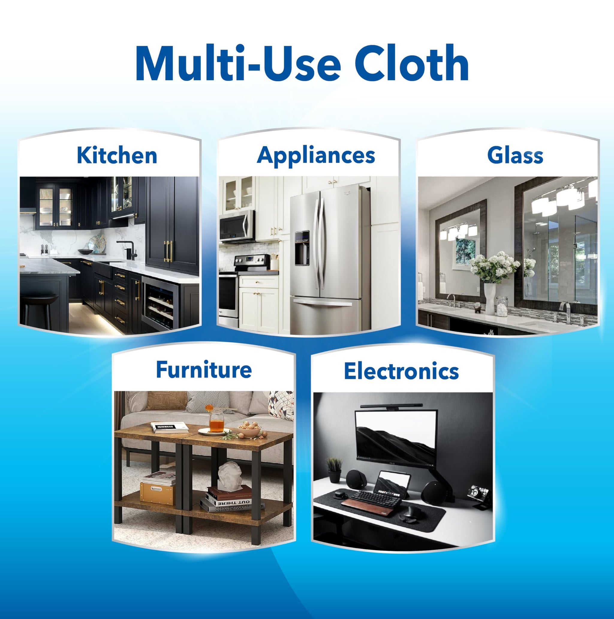 Unger 12” x 12” All-Purpose Microfiber Cloths, 4 Pack, Wet and Dry Cleaning Towels for Kitchen, Furniture, Appliances, Electronics and Glass, Reusable