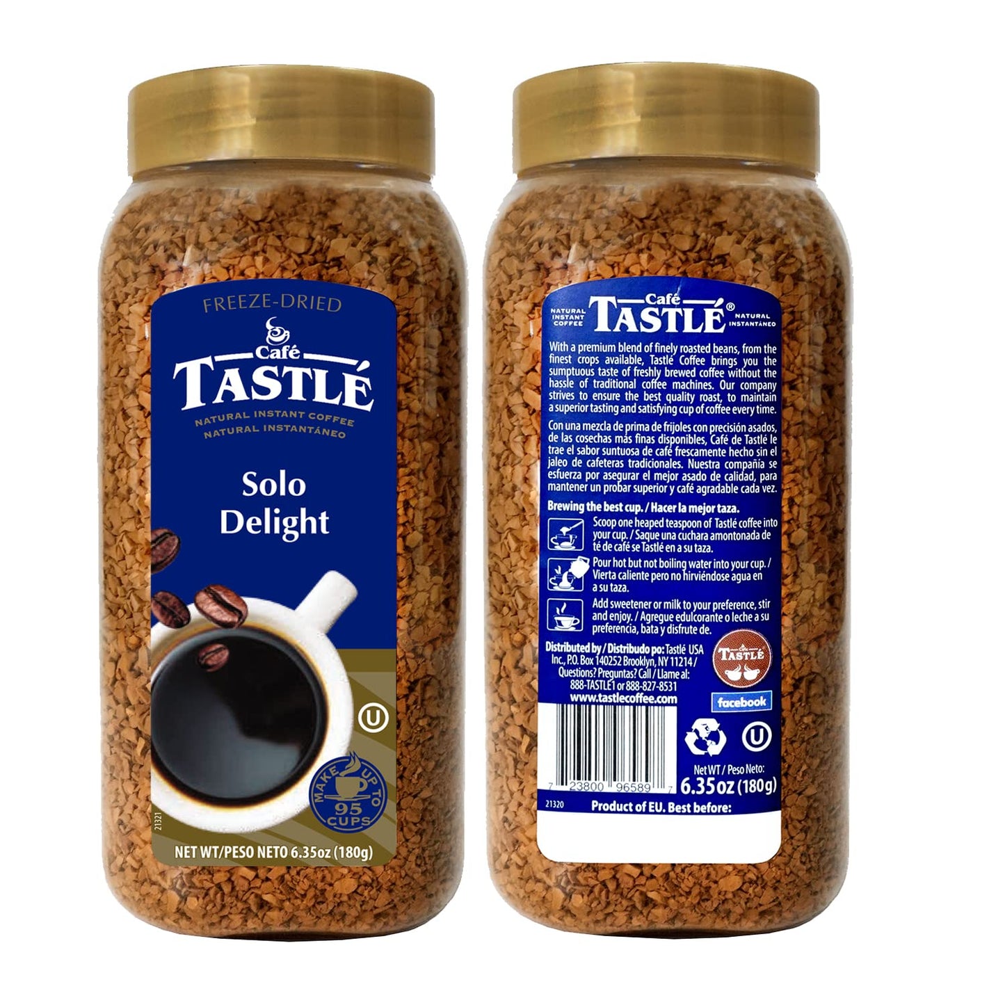 Café Tastlé Supremo Blend, Solo Delight, Microground 3 Jars of 6.35oz (19.05 Oz)