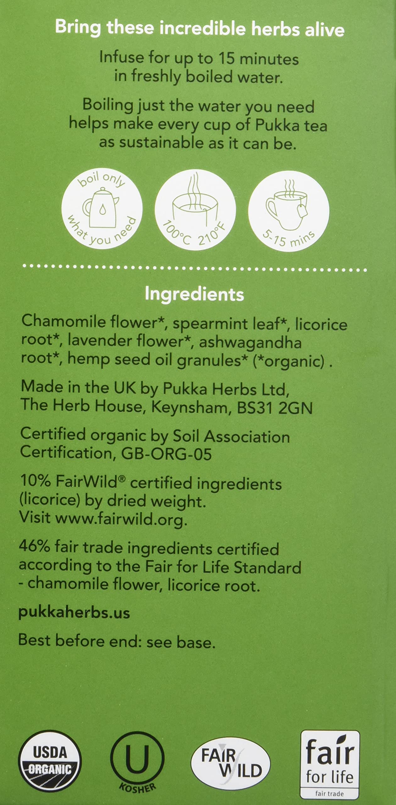 Pukka Organic Peace Herbal Tea with Spearmint, Ashwagandha, and Hemp Seed Oil, Caffeine Free, 20 Total Tea Bags
