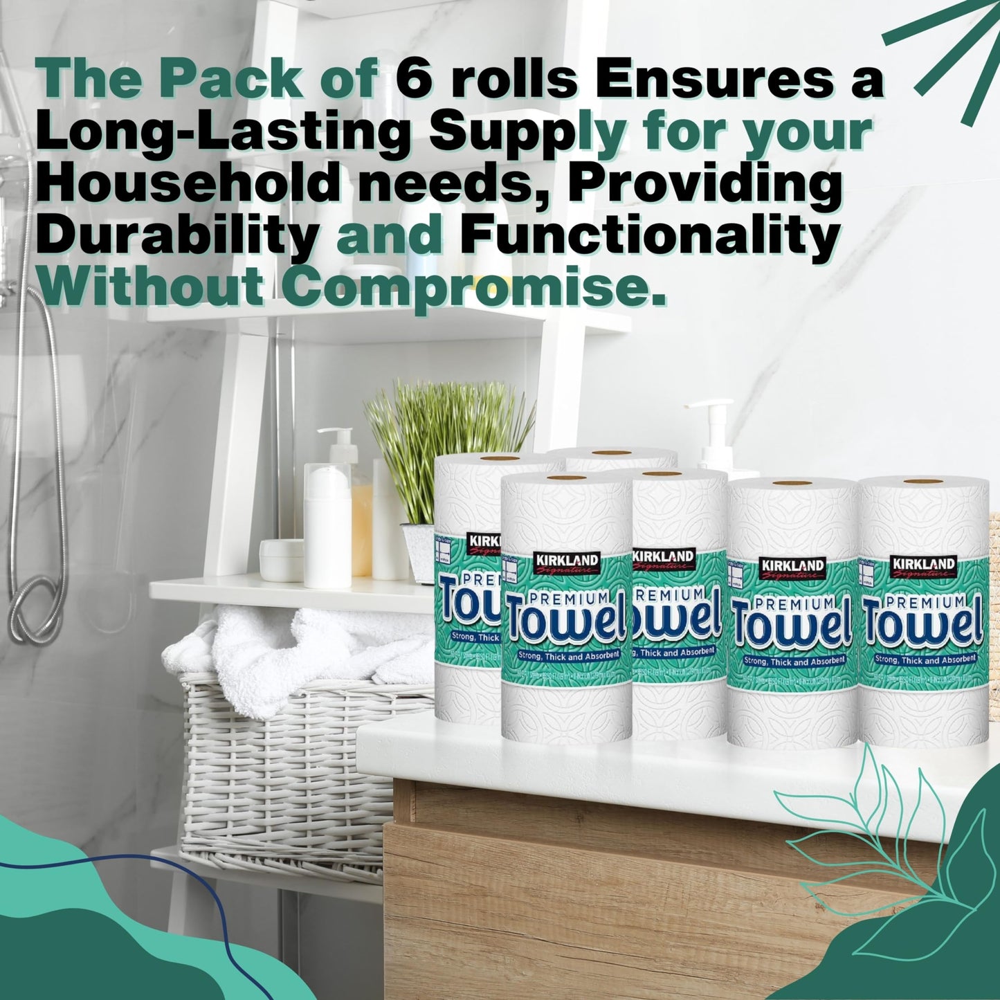 Worldwide Nutrition Bundle, Compatible with Kirkland Premium Paper Towels, Strong, Thick, and Absorbent Bulk Paper Towels 6 Rolls, 160 Sheets Per Roll