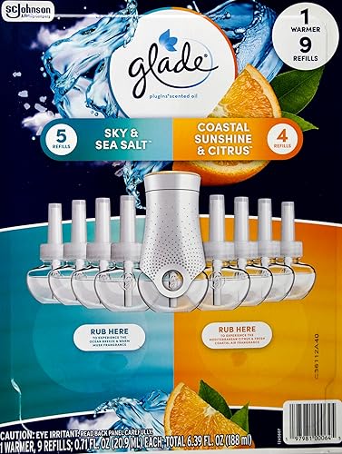 Glade Scented Oil Refills - 5 Sky & Sea Salt + 4 Sunshine Citrus + 1 Warmer