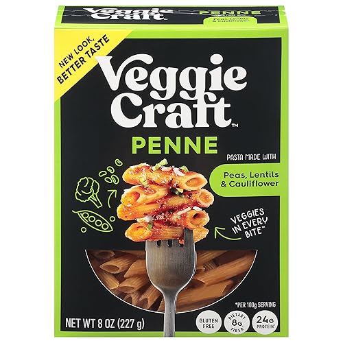 Veggiecraft Farms Penne Pasta - Low Carb, Protein Lentil Pasta w/ Peas & Cauliflower, Plant Based, Keto-Friendly, Gluten Free, Vegan - 8 Oz