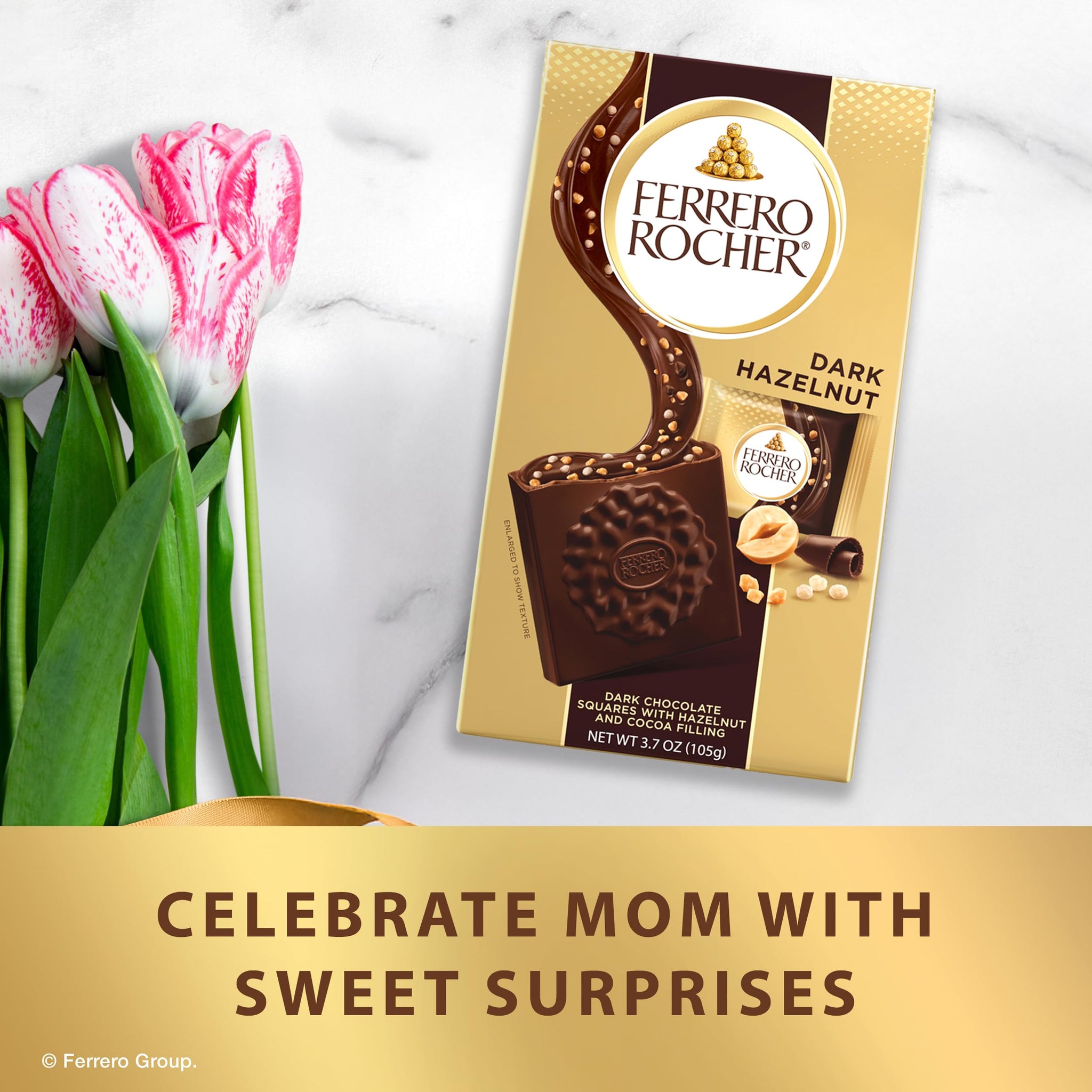 Ferrero Rocher Premium Dark Hazelnut chocolate squares, Individually Wrapped Chocolates, Great for Sharing or Gifting, 3.7 oz