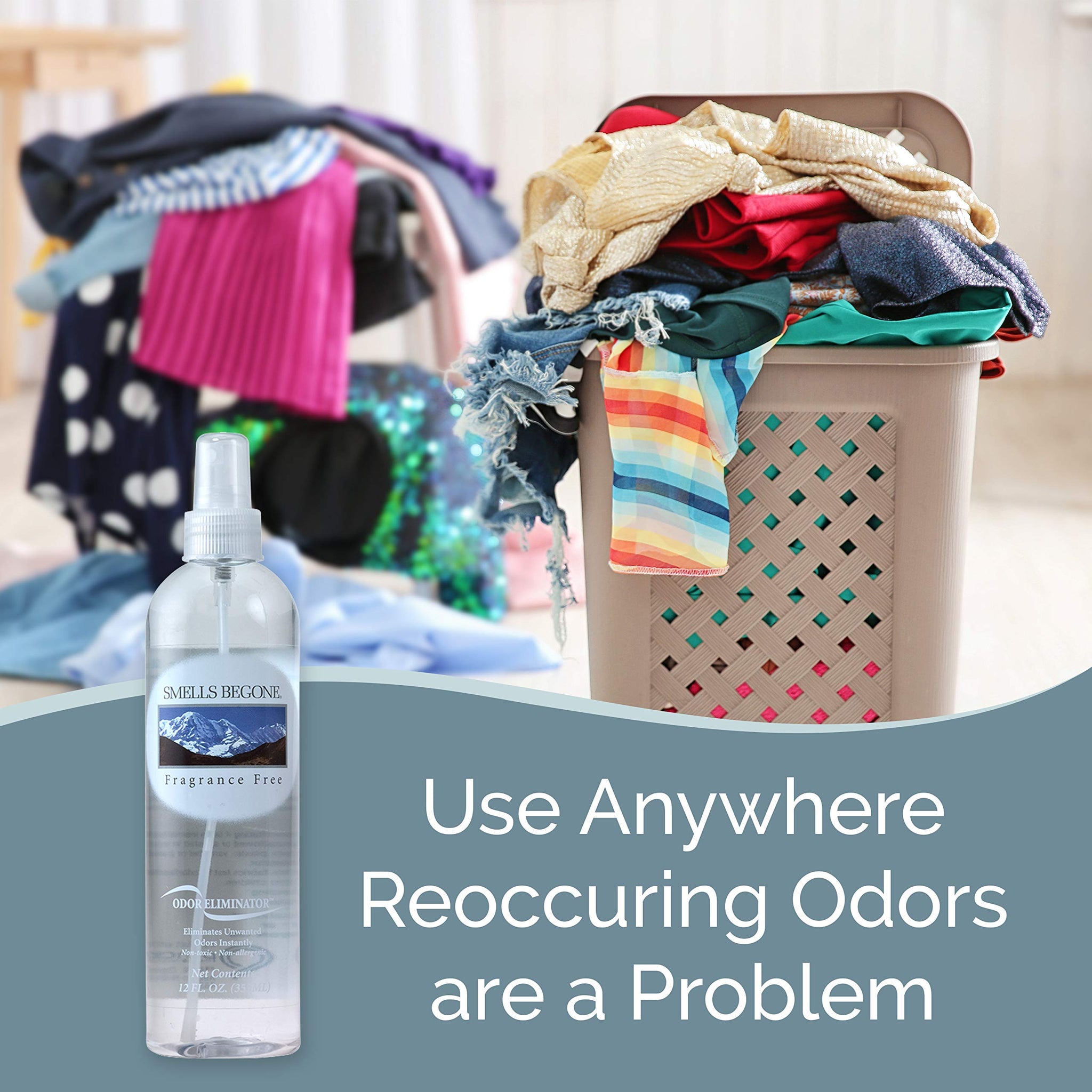 SMELLS BEGONE Air Freshener Spray - 12 oz, Pack of 2 - Odor Eliminator - Eliminates Odors from Smoke, Trash Cans, Cars, Pets & Boats - Fragrance Free